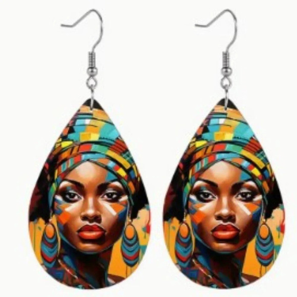 Boho/Tribal Set 2 pairs earrings, Wooden Treasure Chest and Satin Drawstring Bag - Picture 9 of 16